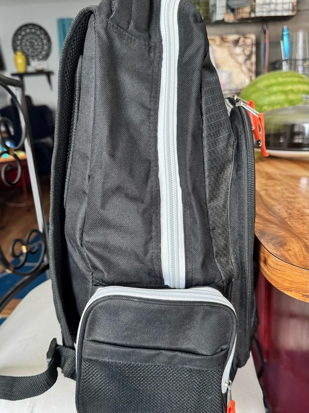 Black & White Backpack with Orange Accents